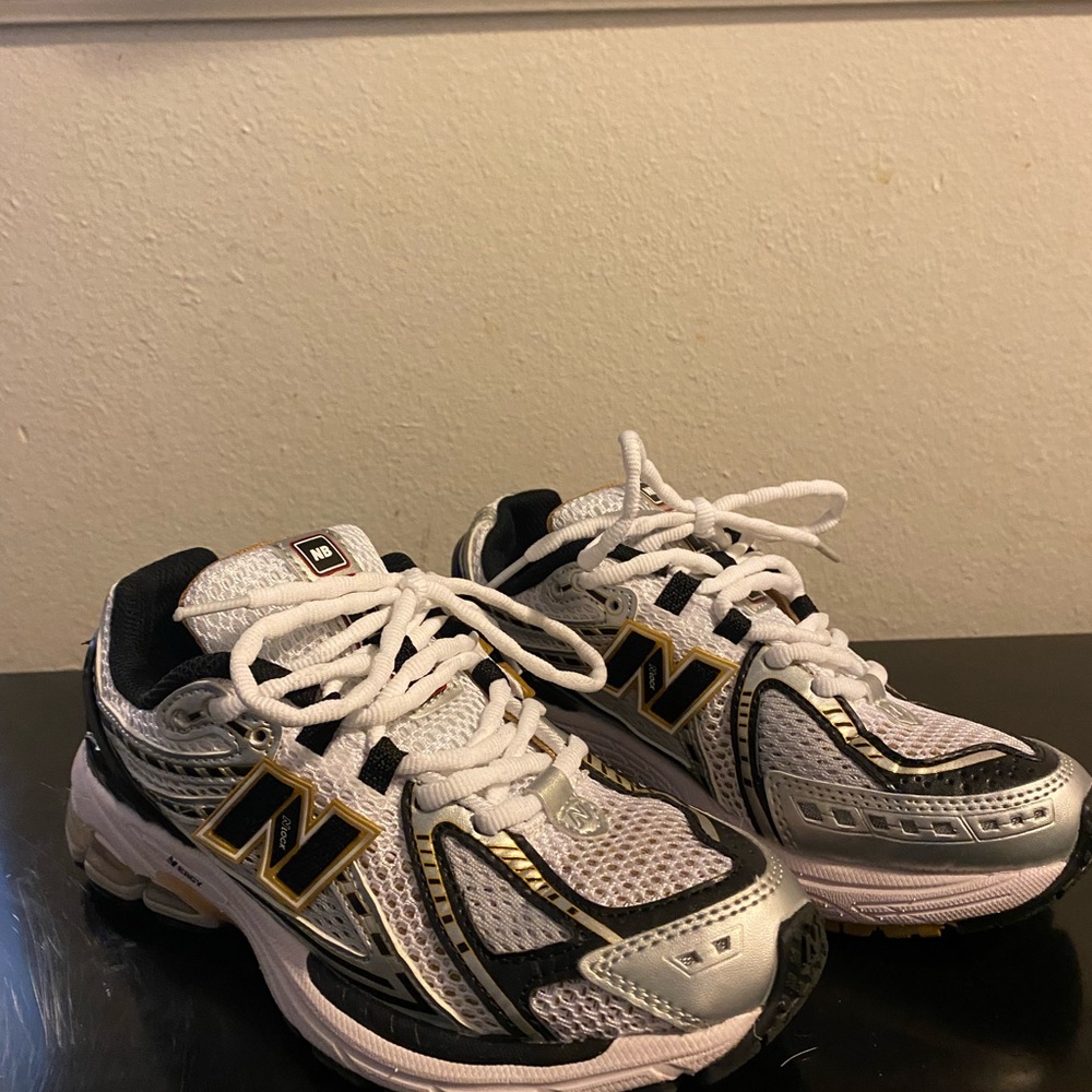 New Balance Kids' White and Gold Sneakers